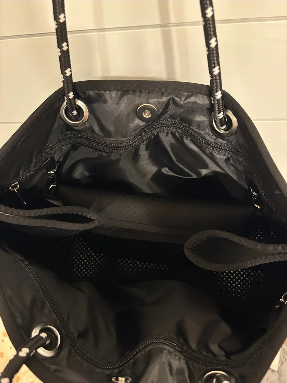 Black Neoprene Tote Bag with Rope Handles